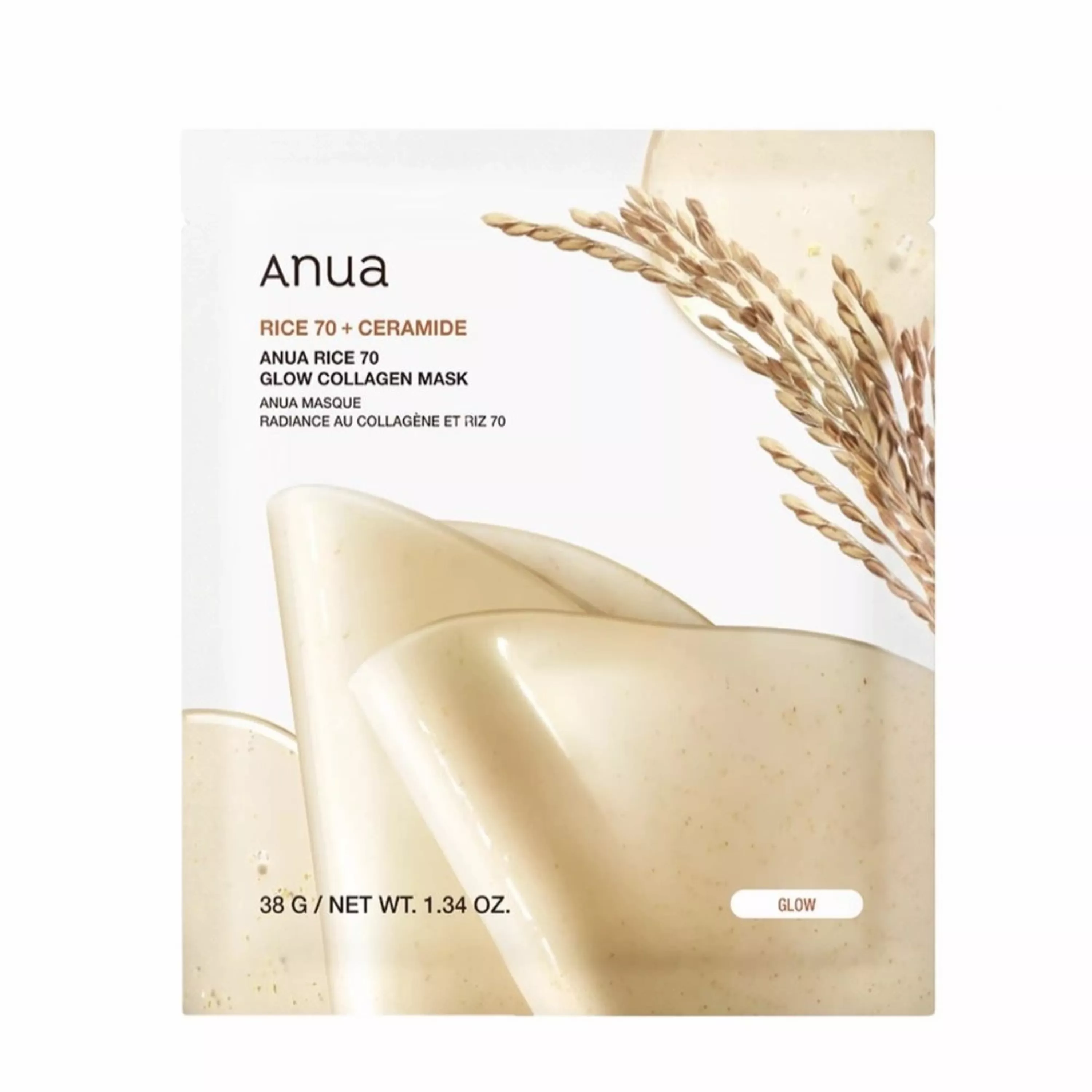 Колагенова маска для сяйва шкіри обличчя ANUA Rice 70 Glow Collagen Mask, 34 g