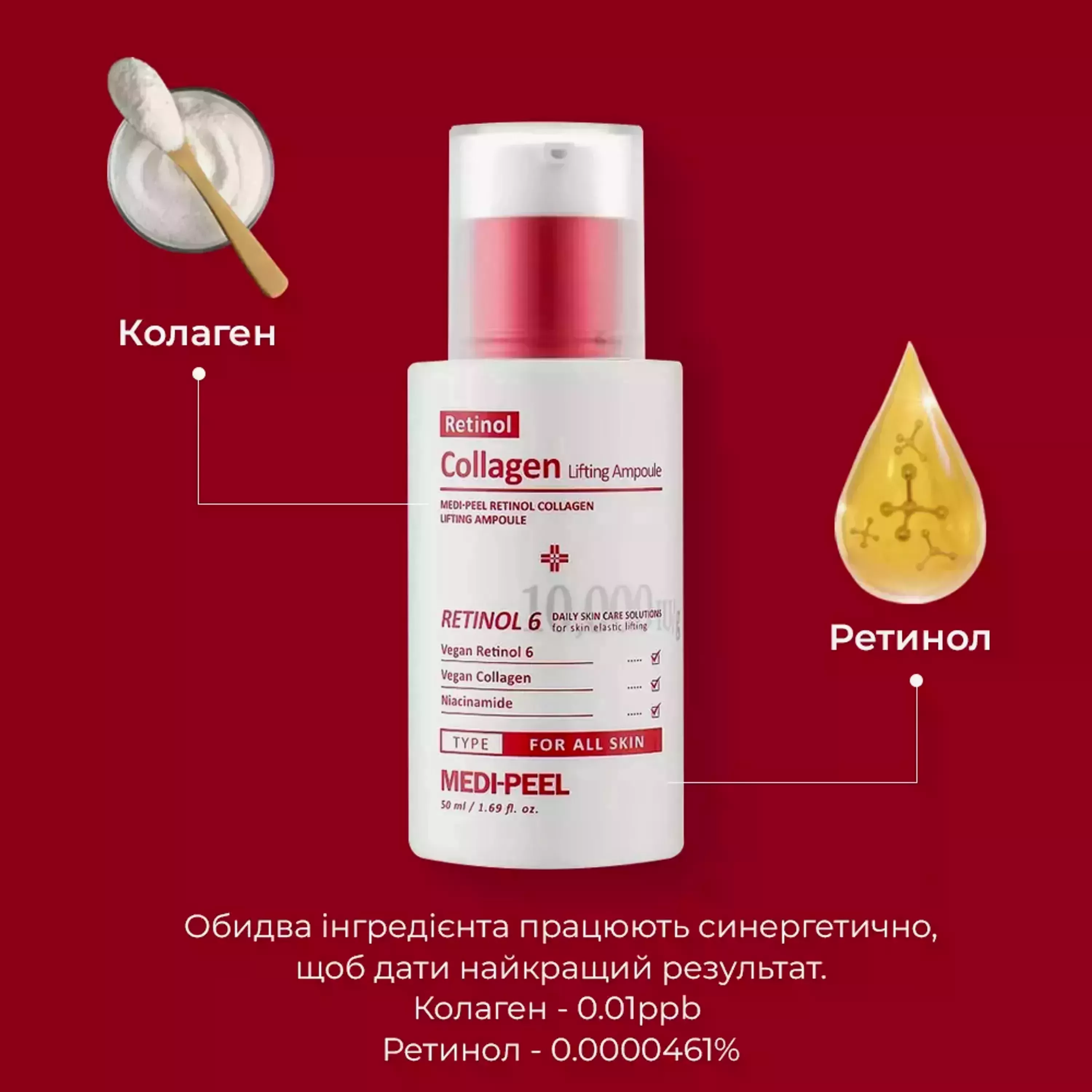 Ліфтинг-ампула з колагеном та ретинолом MEDI-PEEL Retinol Collagen Lifting Ampoule, 50 ml