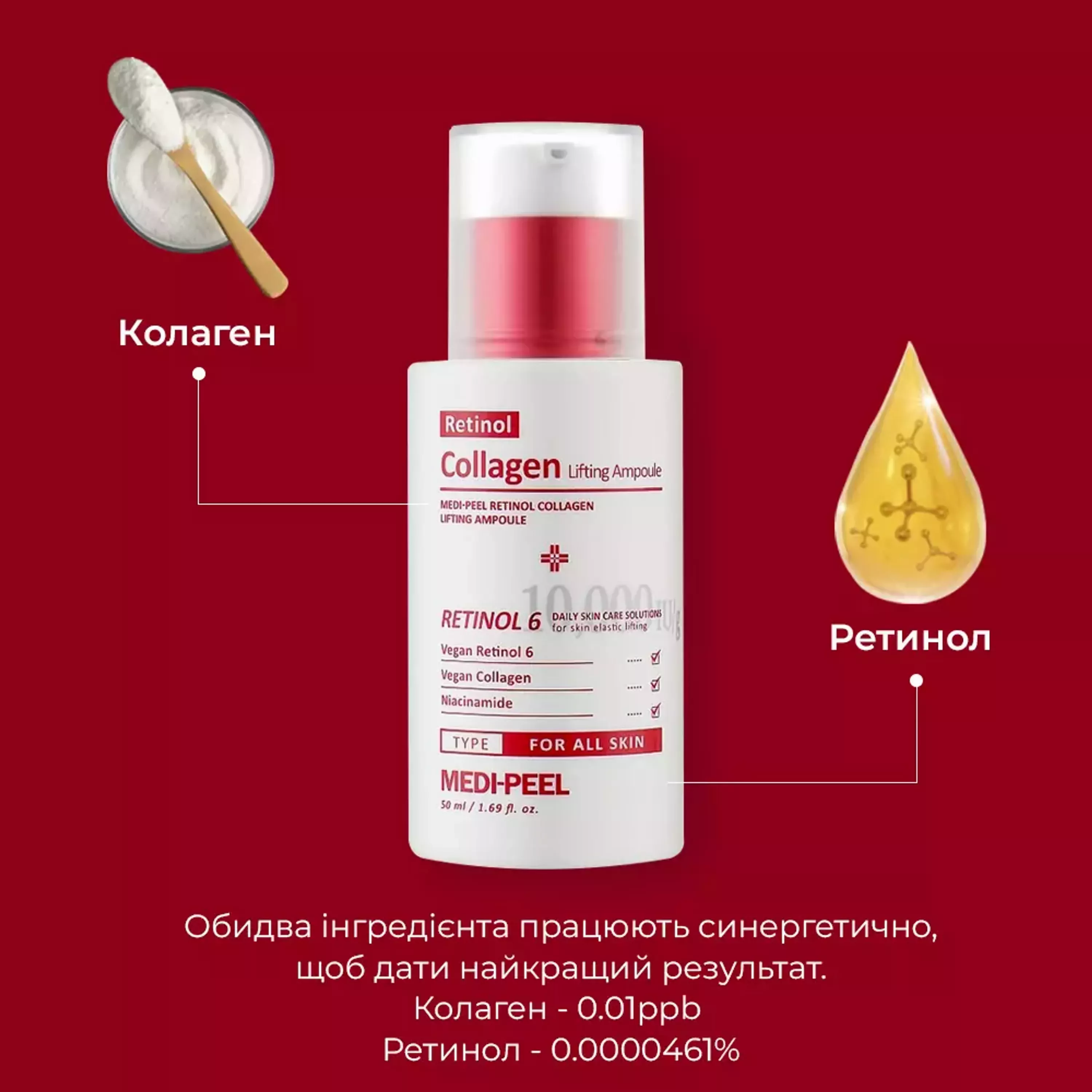 Ліфтинг-ампула з колагеном та ретинолом MEDI-PEEL Retinol Collagen Lifting Ampoule, 50 ml