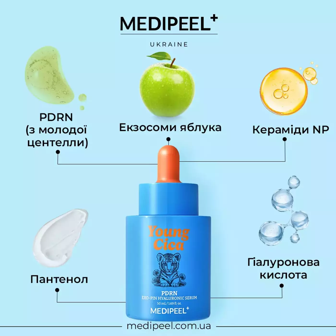 Ультразволожувальна сироватка з PDRN і гіалуроновою кислотою Medi-Peel Young Cica PDRN Exo-Pin Hyaluronic Serum, 50 ml