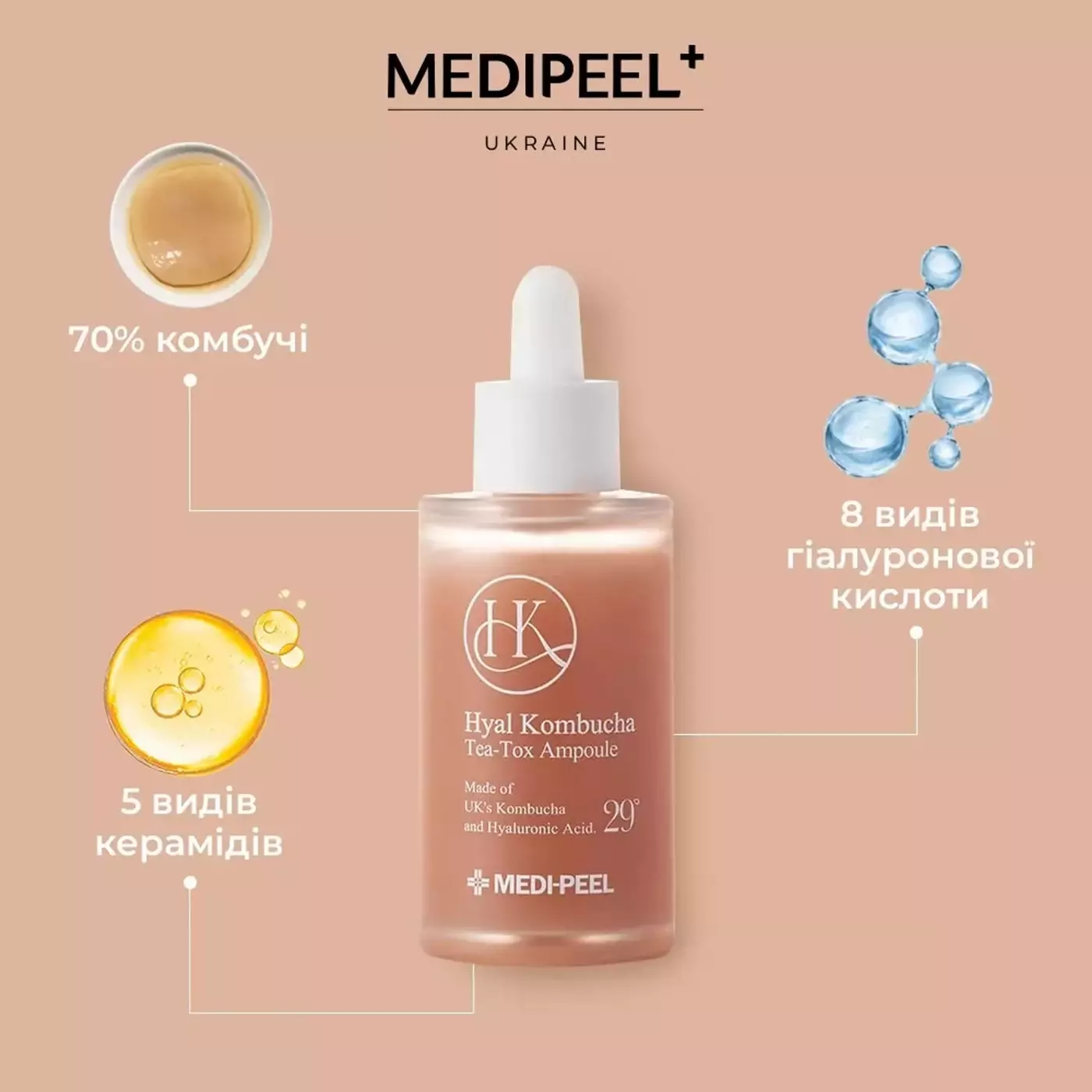 Поживна ампула з комбучею MEDI-PEEL Hyal Kombucha Tea-Tox Ampoule, 50 ml 
