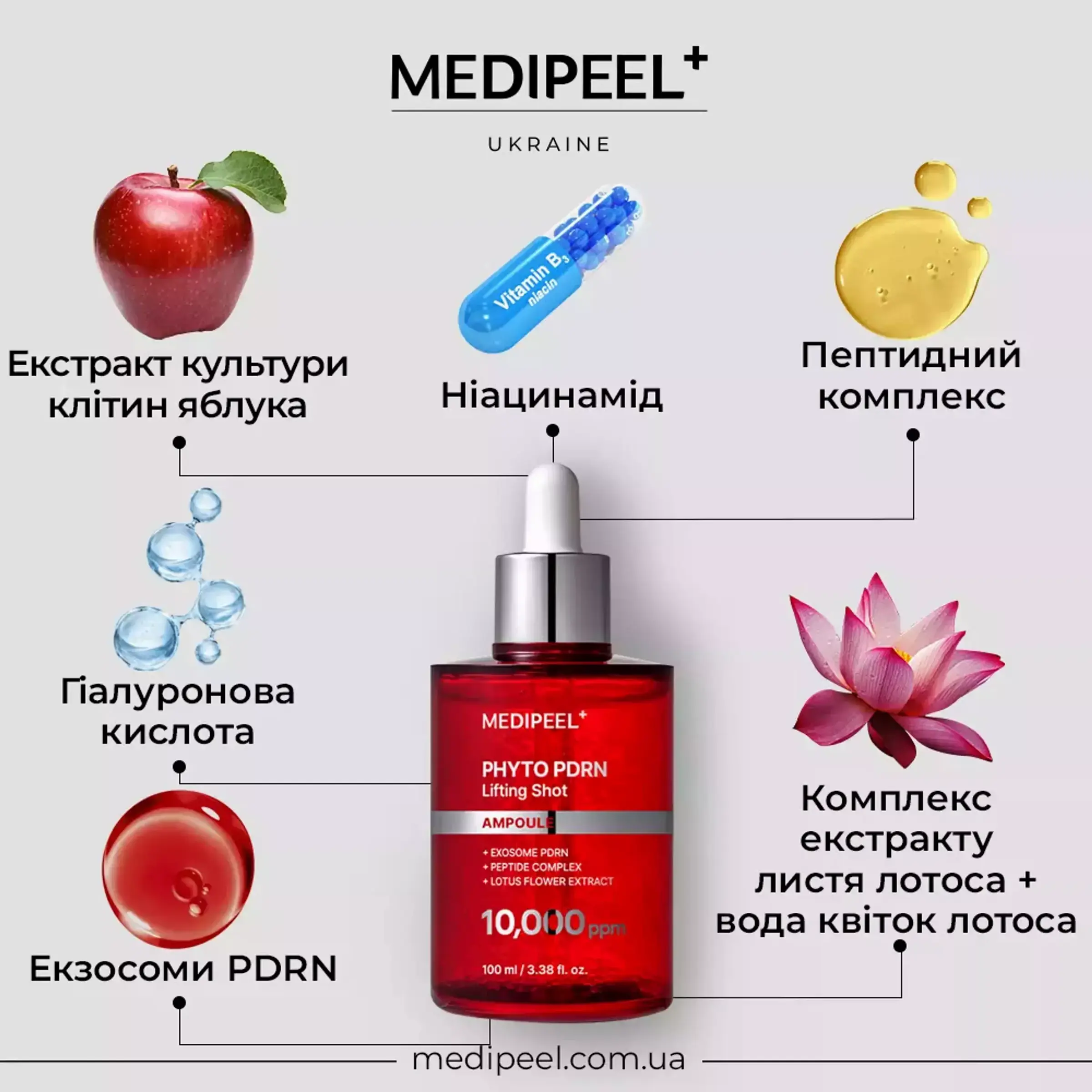 Ампульна ліфтинг-сироватка з полінуклеотидами та екзосомами MEDI-PEEL PHYTO EXOSOME PDRN LIFTING SHOT AMPOULE 100 ML