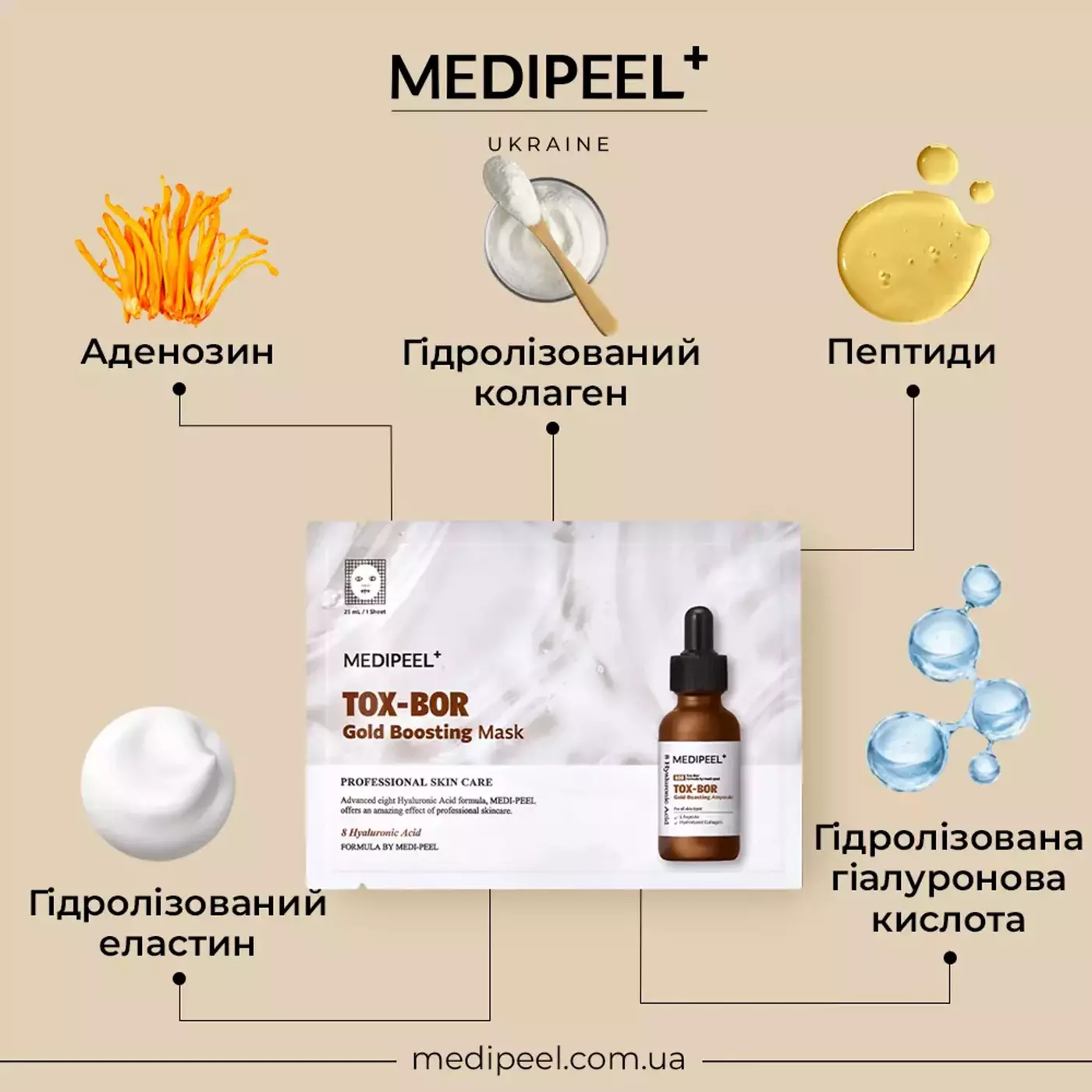 Поживна маска для підвищення пружності шкіри Medi-Peel Tox-bor Gold Boosting Mask, 25 ml