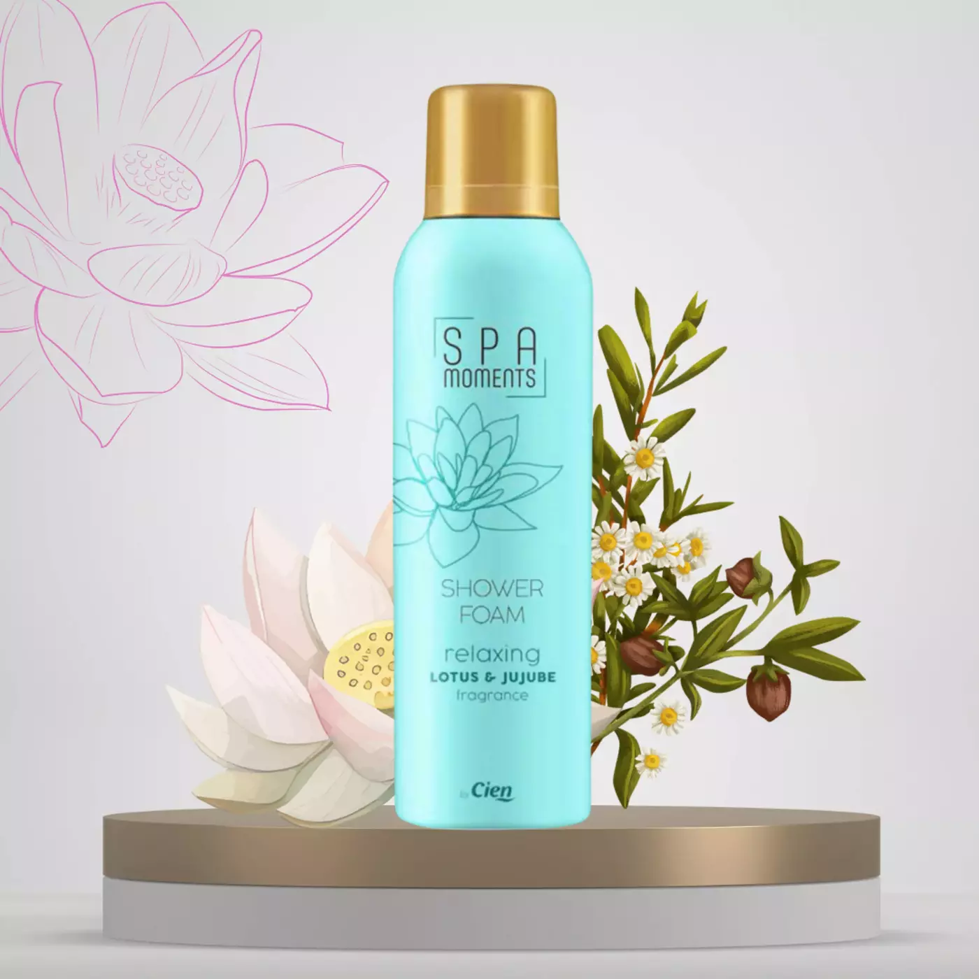 Гель-піна для душу з екстрактом квітів лотоса та жожоба Cien Spa Moments Shower Foam Relaxing Lotus & Jujube, 200 ml