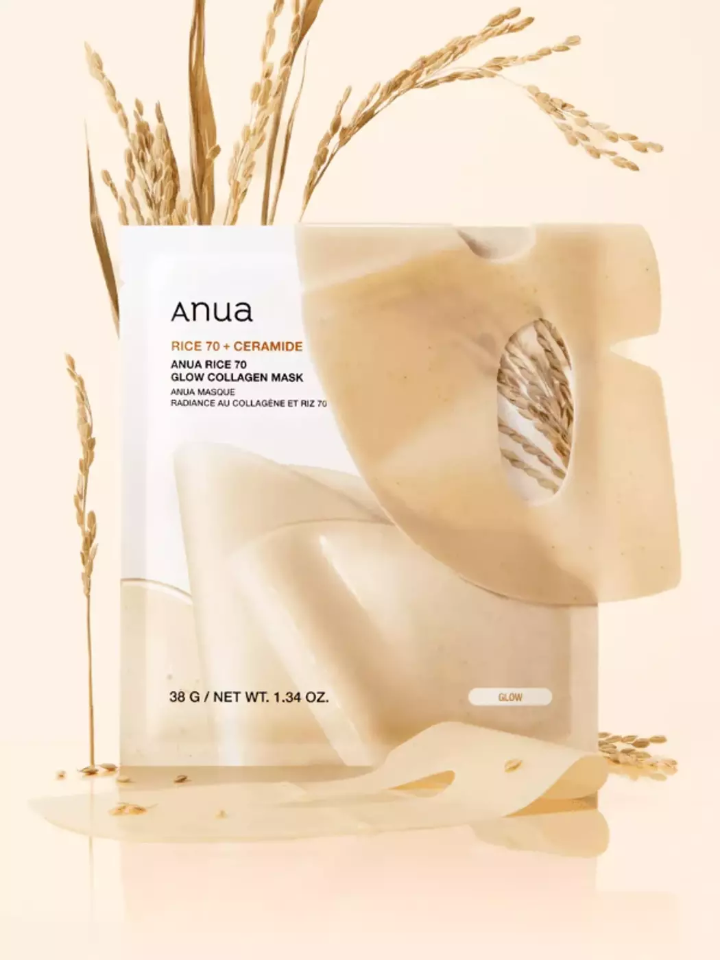 Колагенова маска для сяйва шкіри обличчя ANUA Rice 70 Glow Collagen Mask, 34 g