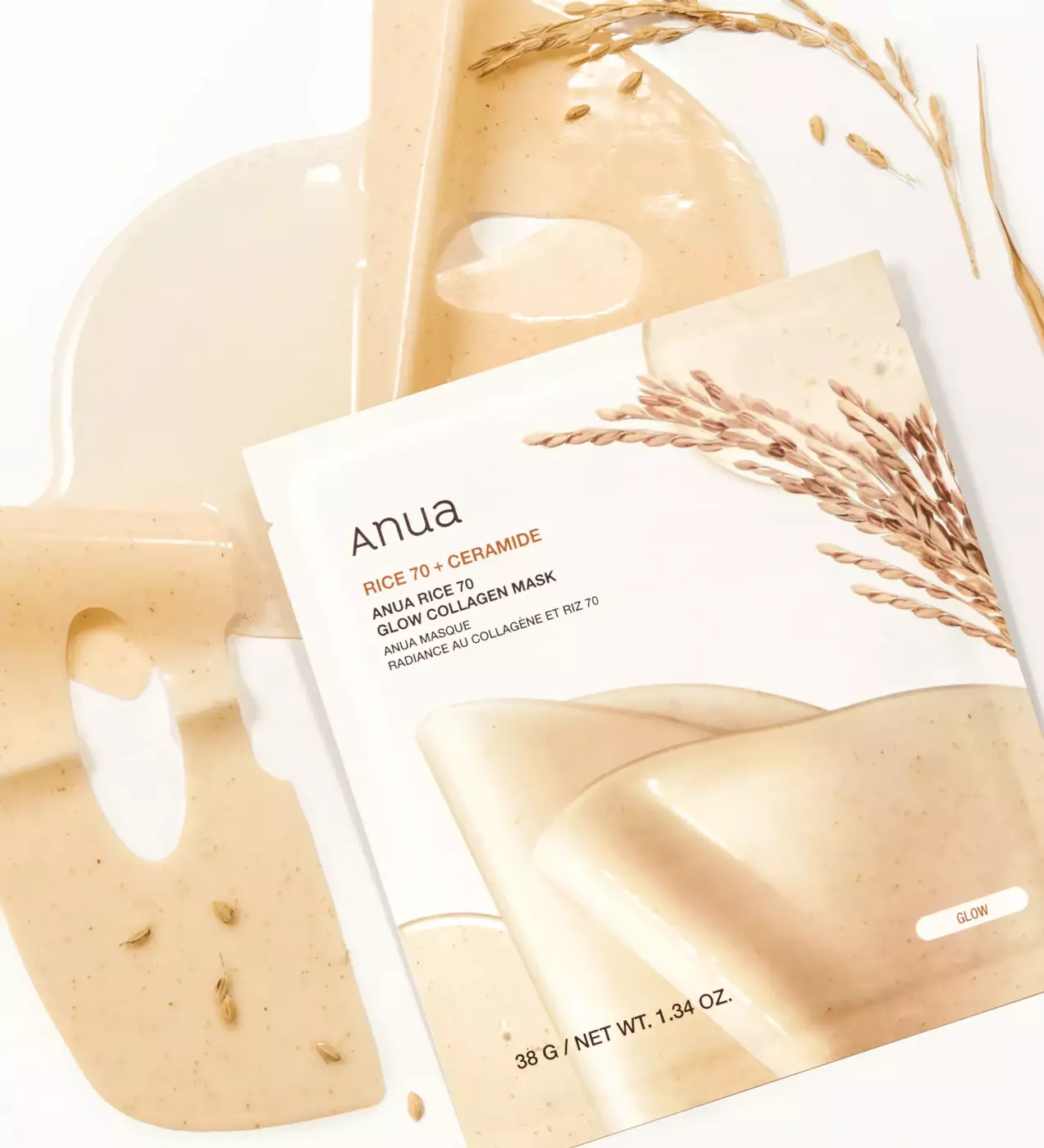Колагенова маска для сяйва шкіри обличчя ANUA Rice 70 Glow Collagen Mask, 34 g