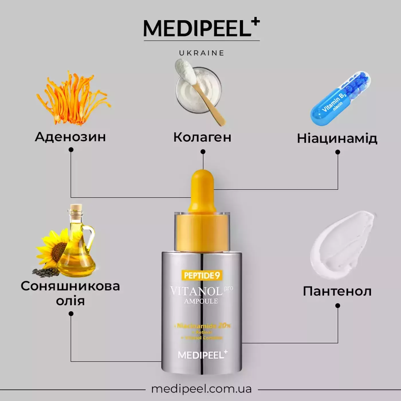 Сироватка для обличчя з пептидами та вітамінним комплексом Medi-Peel Peptide 9 Vitanol Ampoule Pro, 30 мл