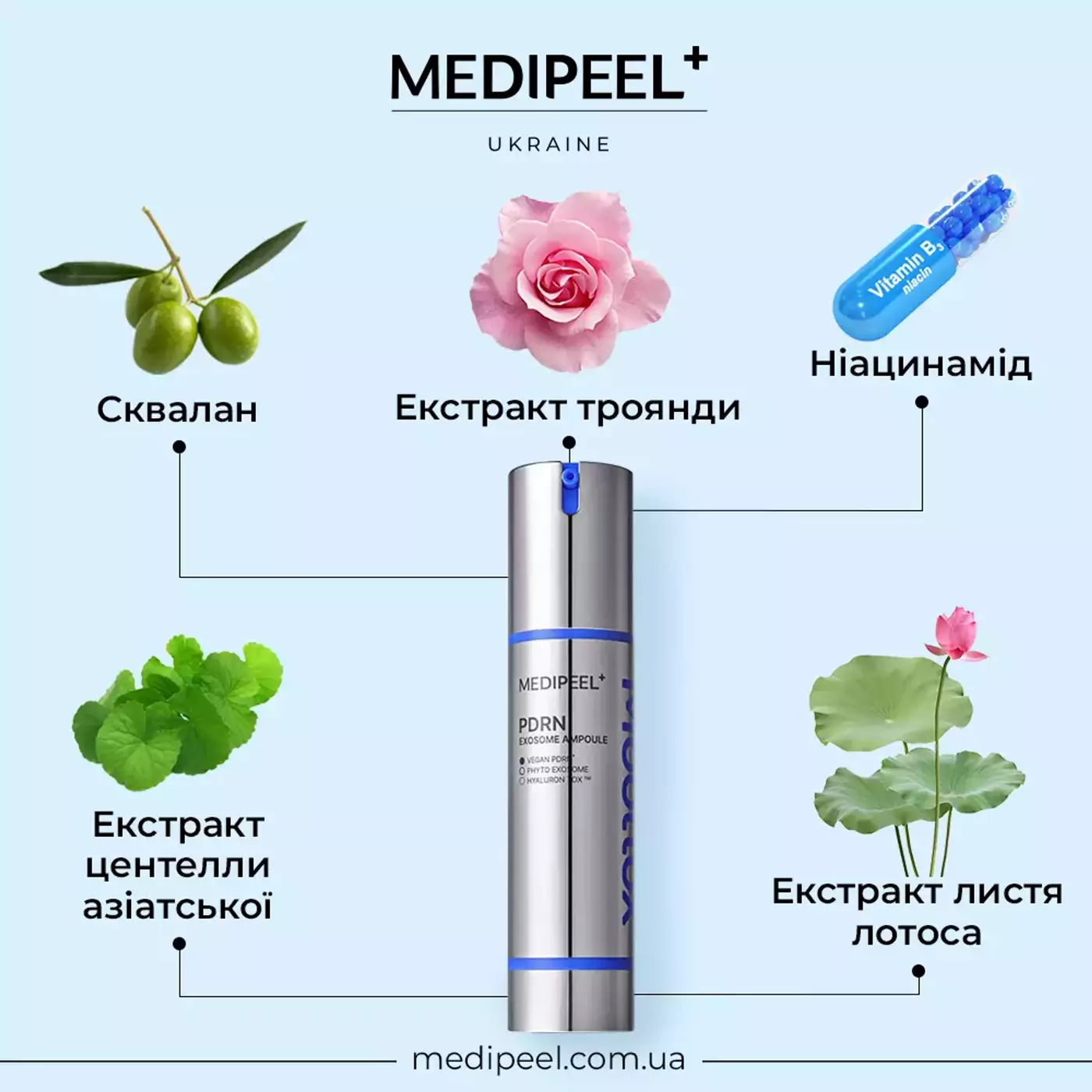 Ампула з полінуклеотидами та фітоекзосомами для регенерації та відновлення еластичності шкіри MEDI-PEEL MOOLTOX PDRN EXOSOME AMPOULE, 50 мл