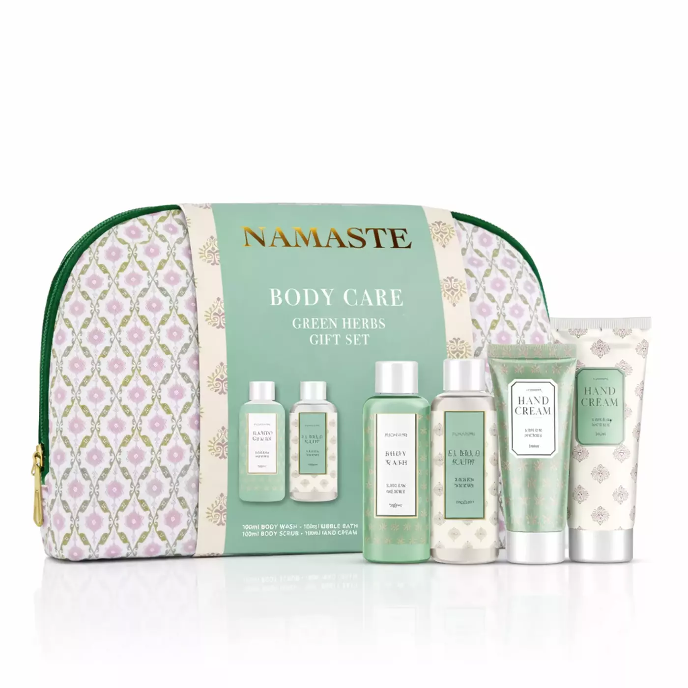 Подарунковий набір для тіла NAMASTE (4 одиниці), з ароматом зеленого чаю.